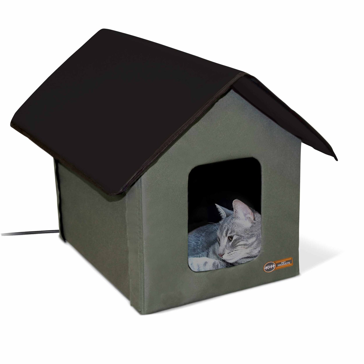 K&H Pet Products Outdoor Heated Kitty House - Insulated Cat Shelter, Olive