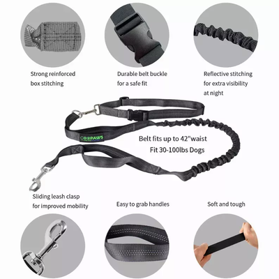Jespet Hands Free Dog Leash – Reflective Bungee Leash for Running | Black