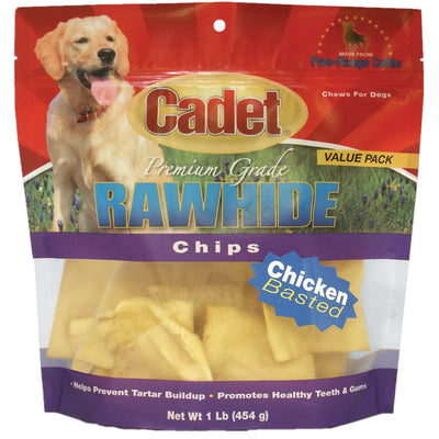 Cadet Chicken Basted Rawhide Chips - Long Lasting Dog Chews, 1 lb