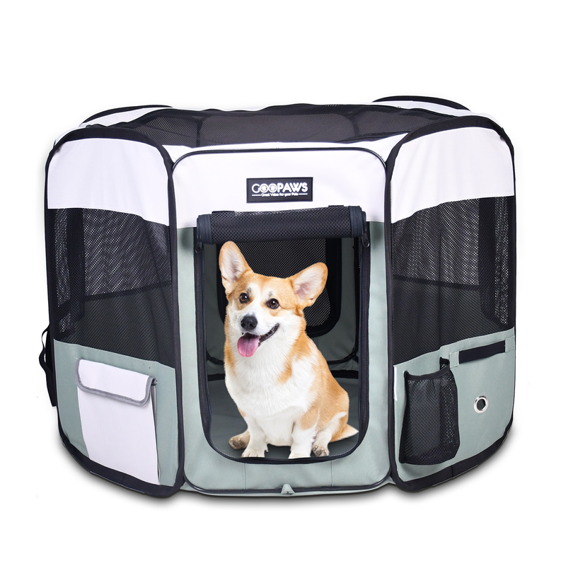 Jespet 45" Portable Soft Dog Playpen | Foldable Exercise Pen, Shale Green
