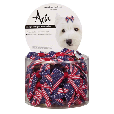 Aria America's Pup Bows – Patriotic Flag Pattern Polyester Bows, 48-Pack