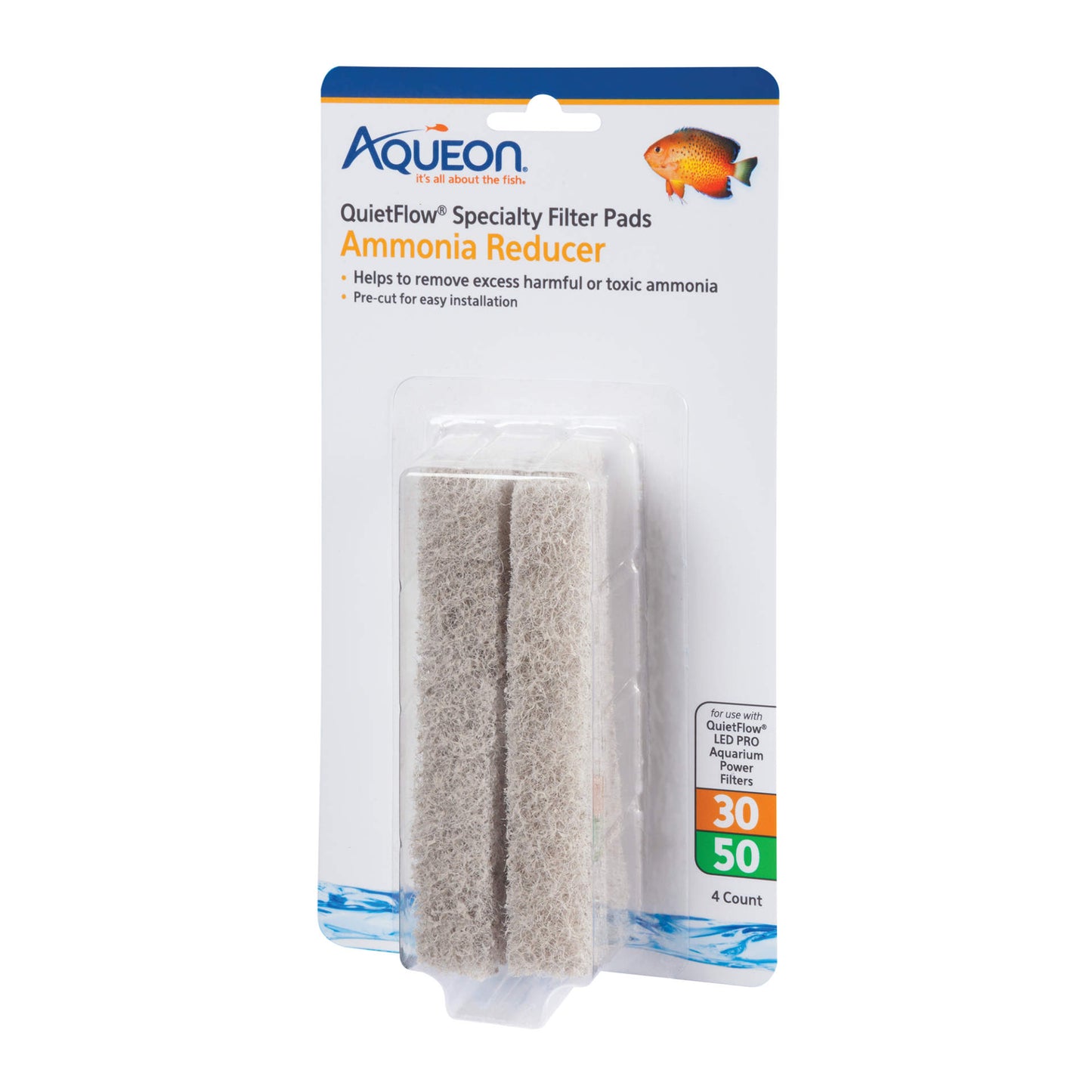 Aqueon Ammonia Reducer Filter Pads for QuietFlow 30/50 - 4 Pack