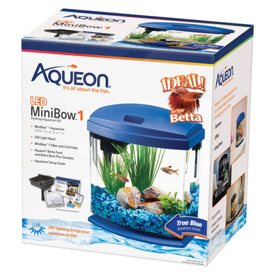 Aqueon MiniBow LED Aquarium Kit – 1 Gallon Blue Acrylic Fish Tank