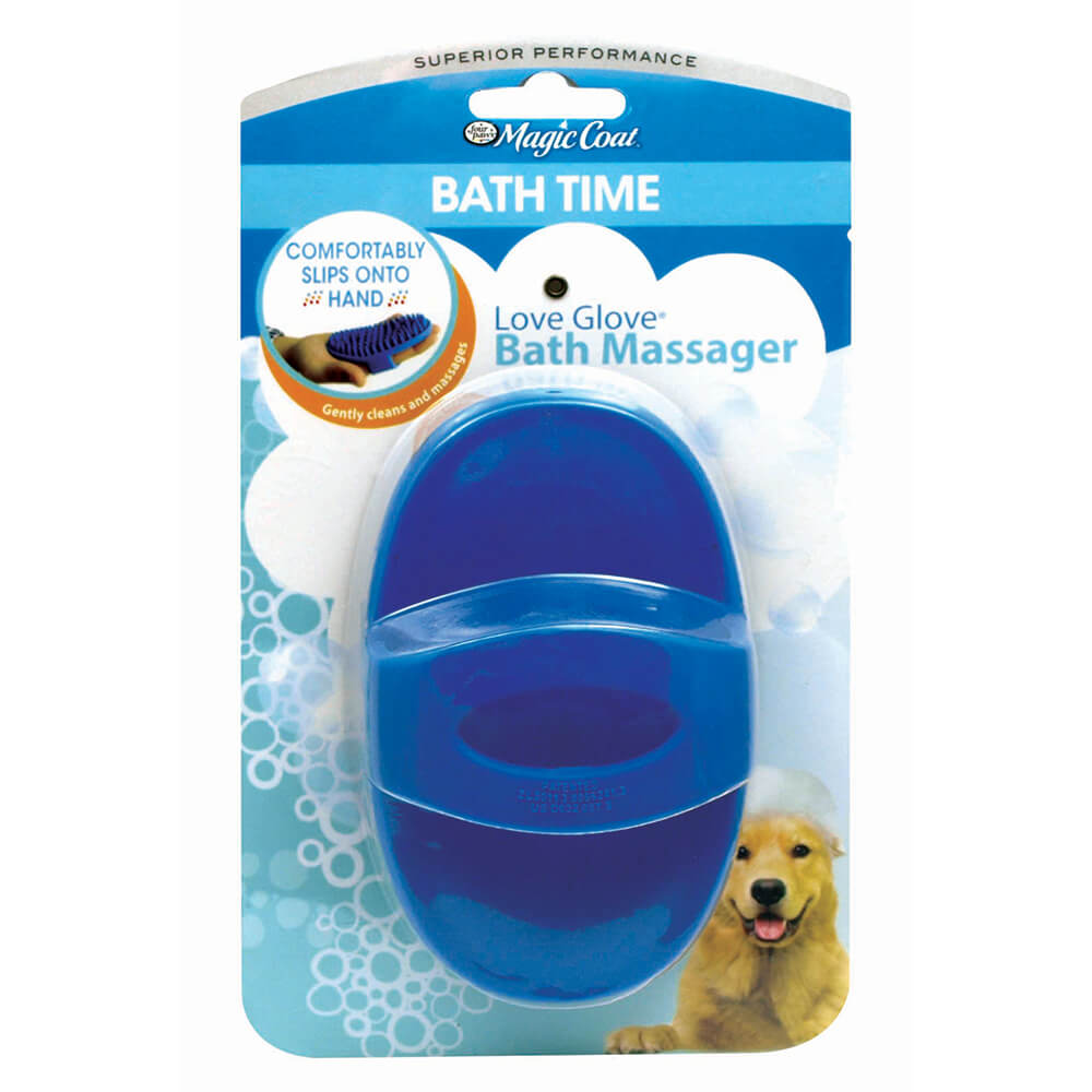 Four Paws Magic Coat Love Glove Bath Massager – Blue Rubber Pet Brush