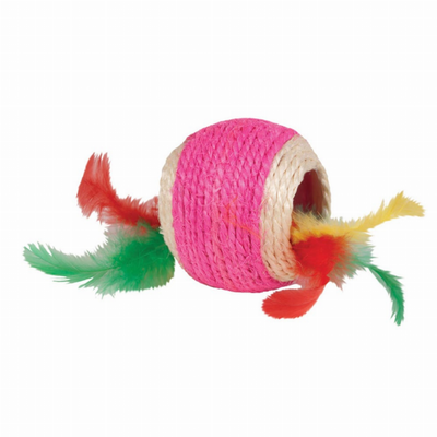 Kylie's Brights Jute Ball Cat Toy with Feather Middle - Natural Fiber