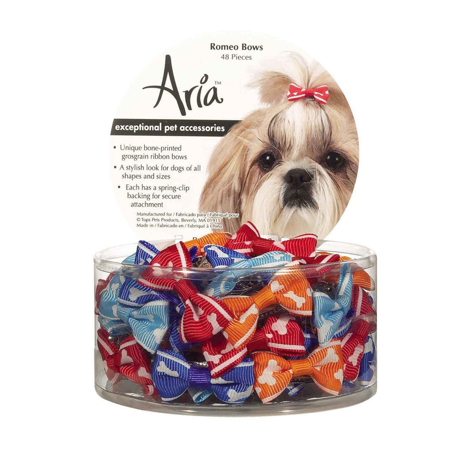 Aria Romeo Dog Grooming Bows – 48 Pack Grosgrain Ribbon with Clips