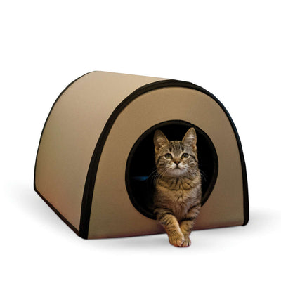 K&H Pet Products Mod Thermo-Kitty Shelter – Heated Outdoor Cat House, Tan