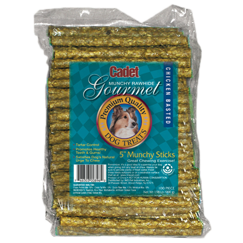 Cadet Chicken Basted Rawhide Munchy Sticks Dog Chews | 100 Pack
