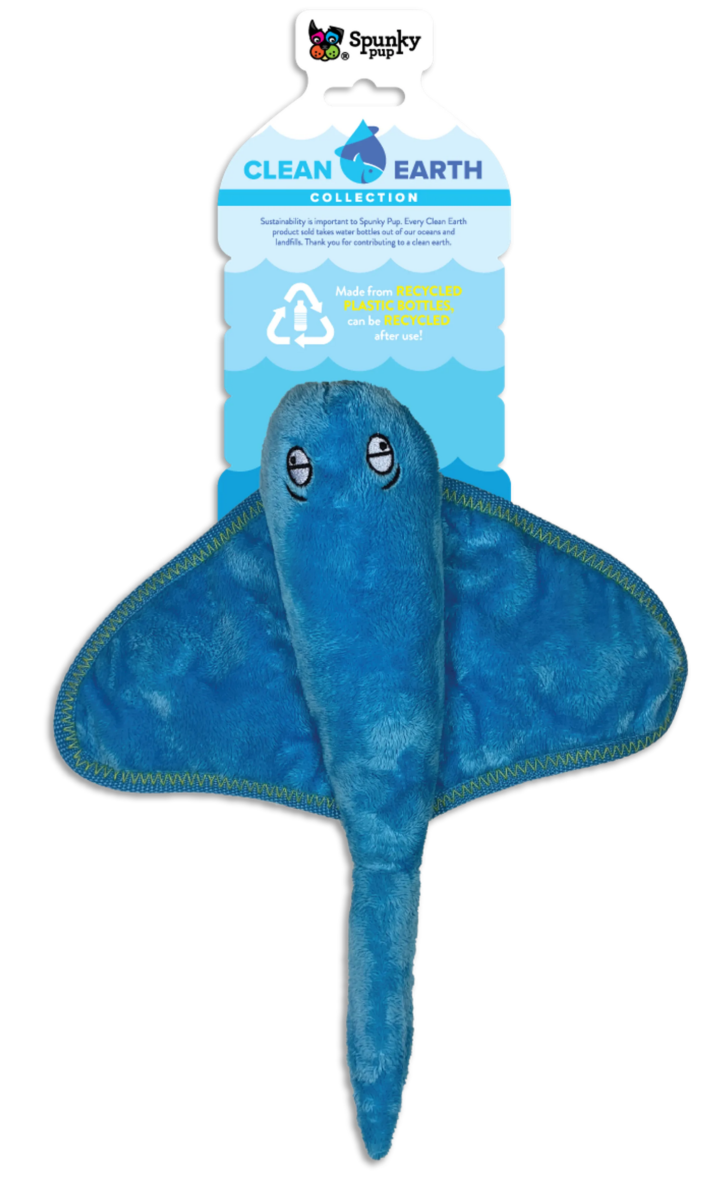 Spunky Pup Clean Earth Recycled Plush Stingray Dog Toy – Small