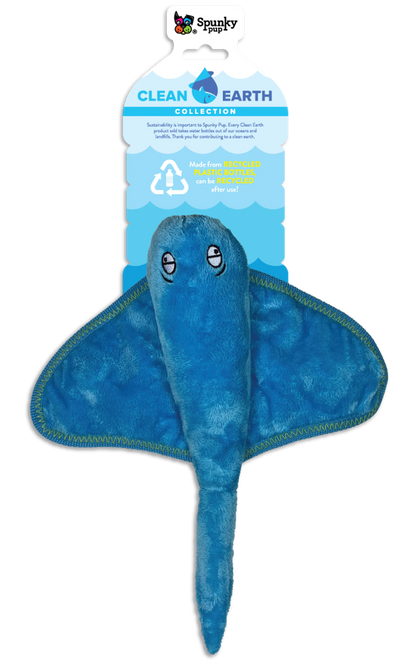Spunky Pup Clean Earth Recycled Plush Stingray Dog Toy – Small