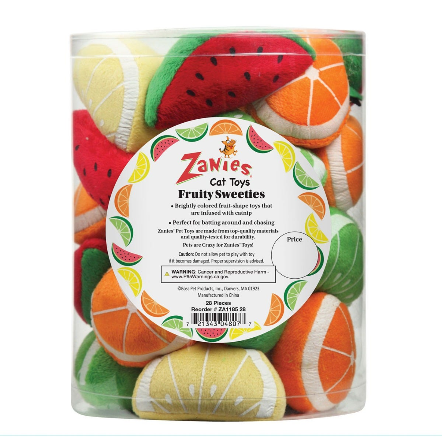 Pet Edge ZA Fruity Sweeties Cat Toy Canister – 28pc Bulk Variety Pack