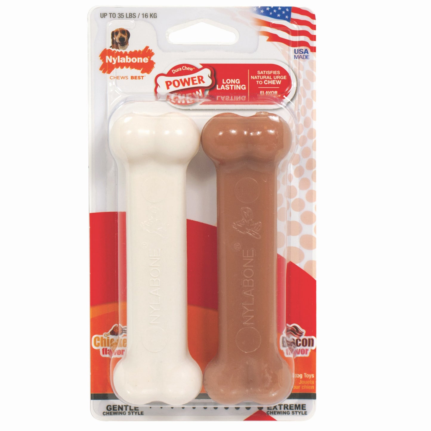 Nylabone Power Chew Durable Nylon Dog Toy, Bacon & Chicken 2-Pack, Wolf