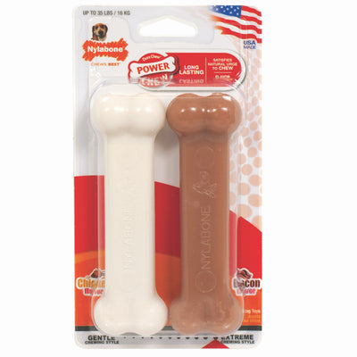 Nylabone Power Chew Durable Nylon Dog Toy, Bacon & Chicken 2-Pack, Wolf