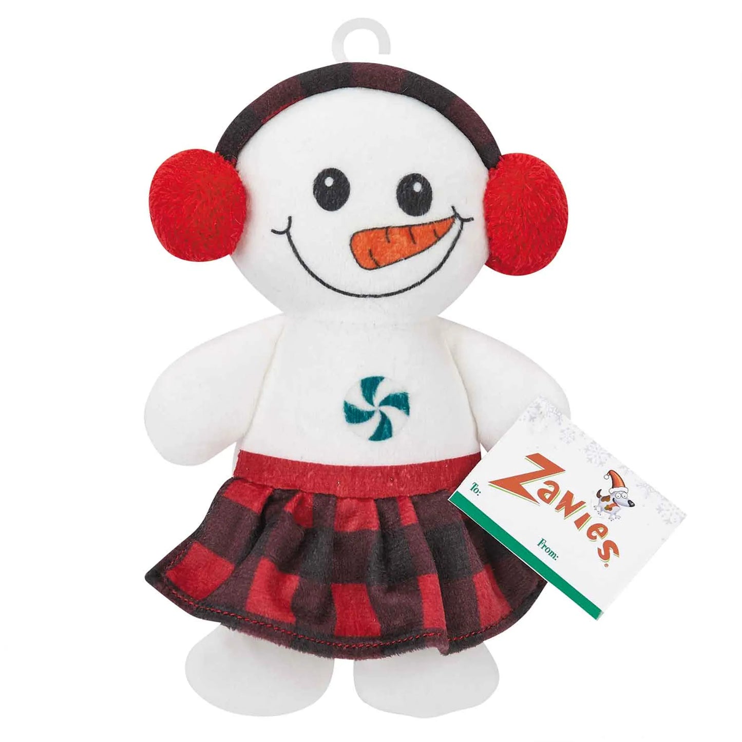 Pet Edge Buffalo Check Snow Girl Squeaky Dog Toy – Holiday Plush
