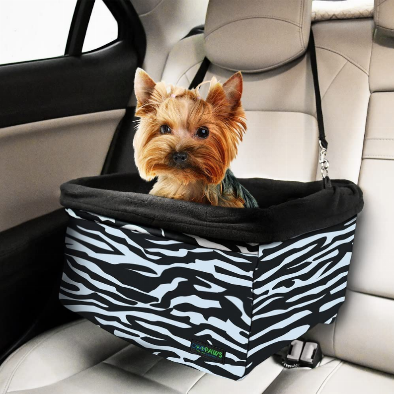 Jespet Portable Dog Car Booster Seat with Fleece Liner, Zebra, 16"