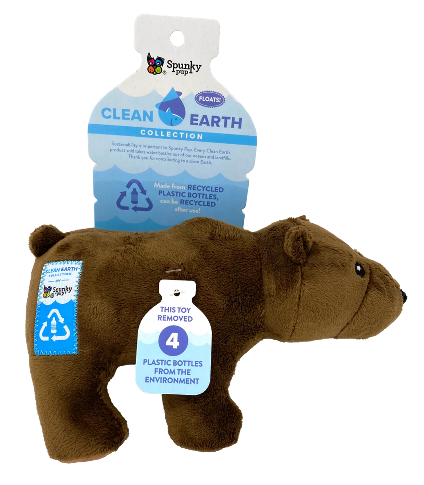 Spunky Pup Clean Earth Recycled Plush Bear Dog Toy - Large Size