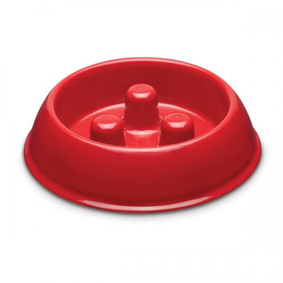 Pet Edge Slow Feeder Dog Bowl – 12oz Red PS Plastic Pet Feeding Bowl