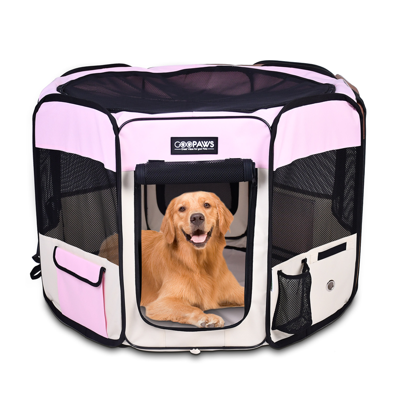 Jespet 61" Portable Soft Dog Playpen – 8-Panel Foldable Exercise Pen, Pink