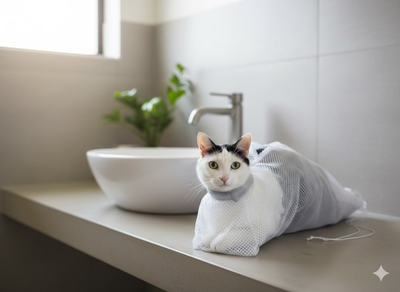 Mesh Cat Bath Sack, Small, White