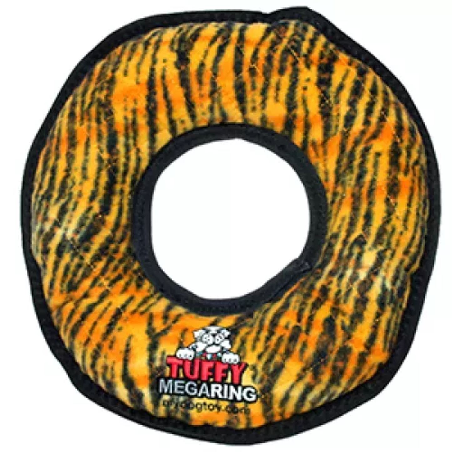 Tuffy Mega Ring Durable Dog Tug Toy – Tiger Pattern Orange & Black
