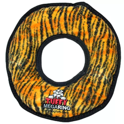 Tuffy Mega Ring Durable Dog Tug Toy – Tiger Pattern Orange & Black