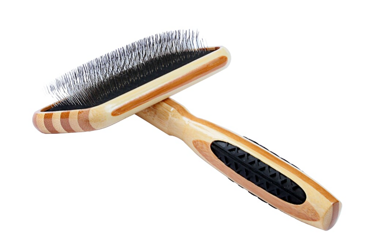 Bass Brushes- De-matting Pet Brush Slicker Style, Medium, Striped Bamboo1