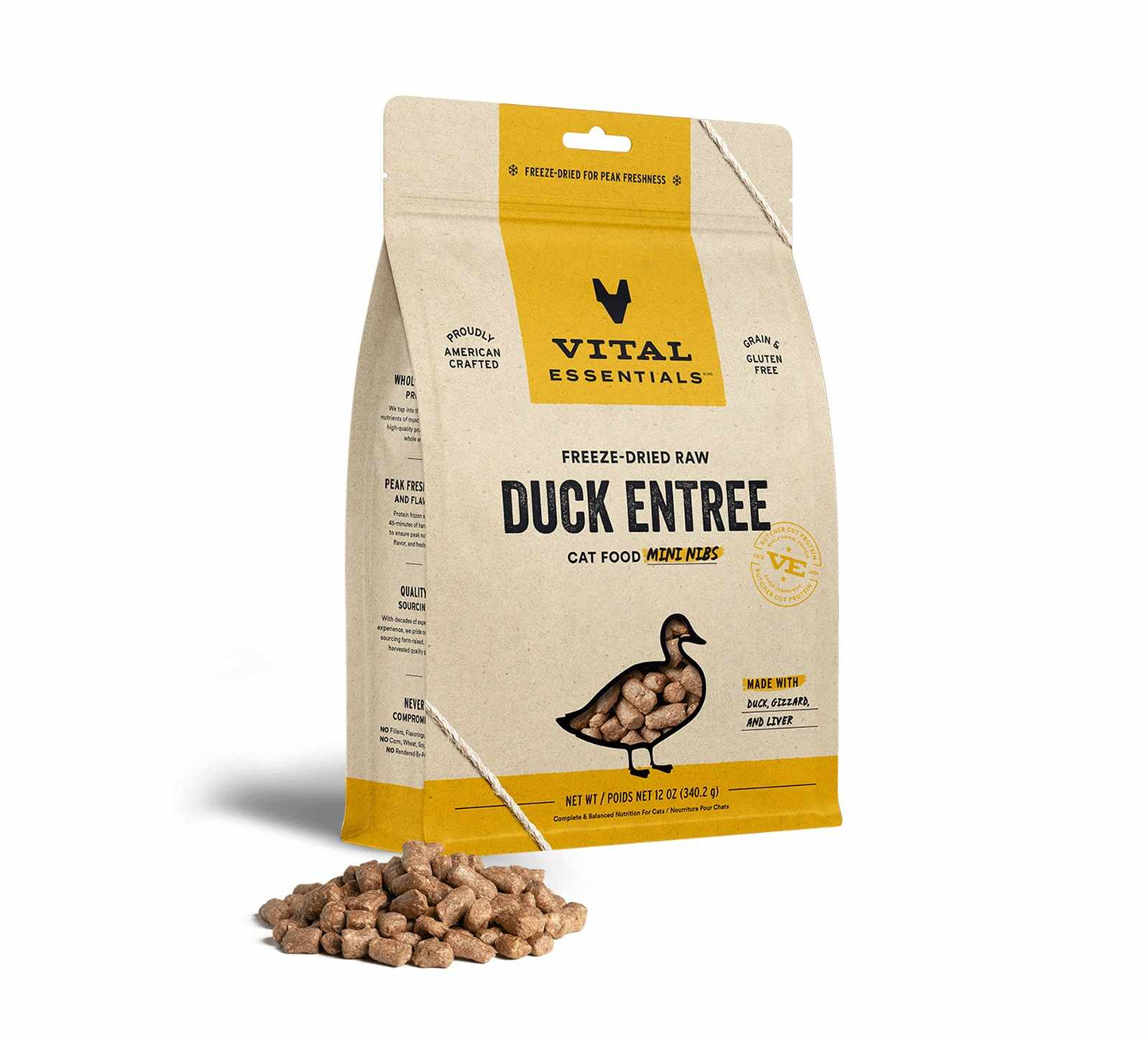Vital Essentials(R) Freeze-Dried Raw Duck Entree Cat Food Mini Nibs, 12 oz