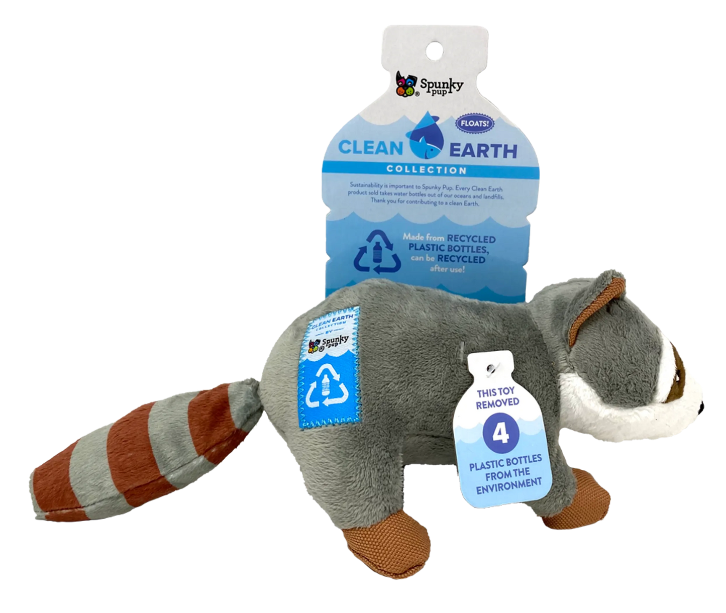 Spunky Pup Clean Earth Raccoon Plush Dog Toy – 100% Recycled Plastic