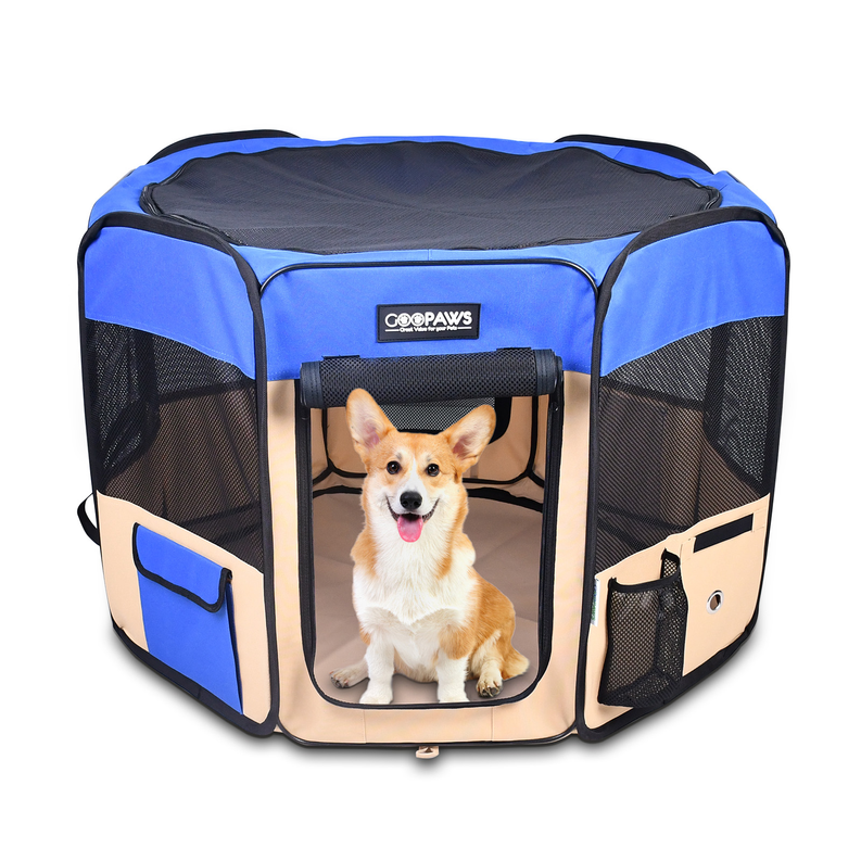 JESPET 45" Portable Soft Dog Playpen | 8-Panel Exercise Pen, Blue