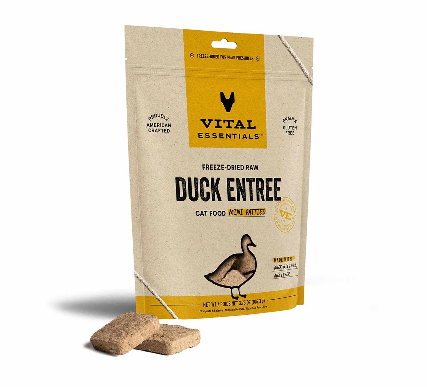 Vital Essentials(R) Freeze-Dried Raw Duck Entree Cat Food Mini Patties, 3.75 oz