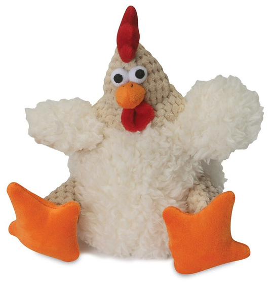 goDog Checkers Fat Rooster White w/Chew Guard Plush Dog Toy, Small
