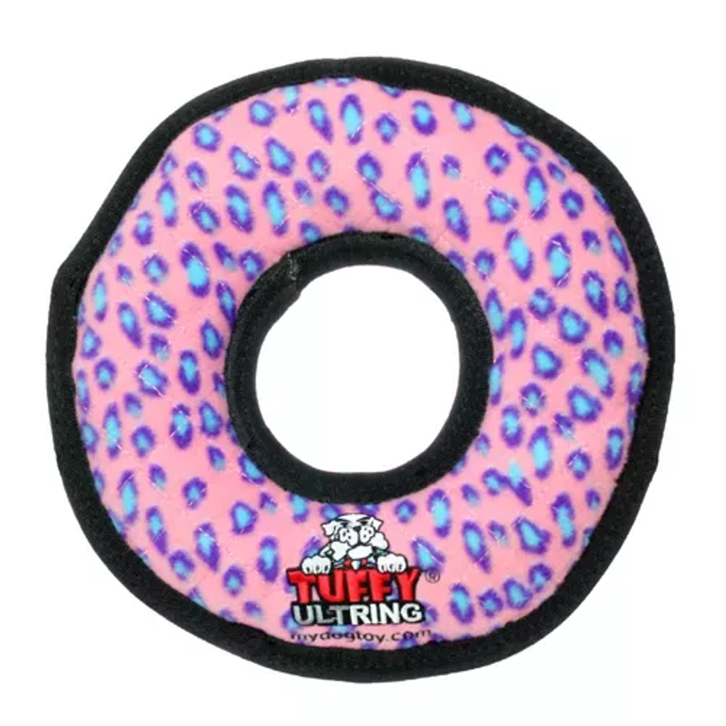 Tuffy Ultimate Ring Dog Toy – Durable Pink Leopard Tug Toy, Large