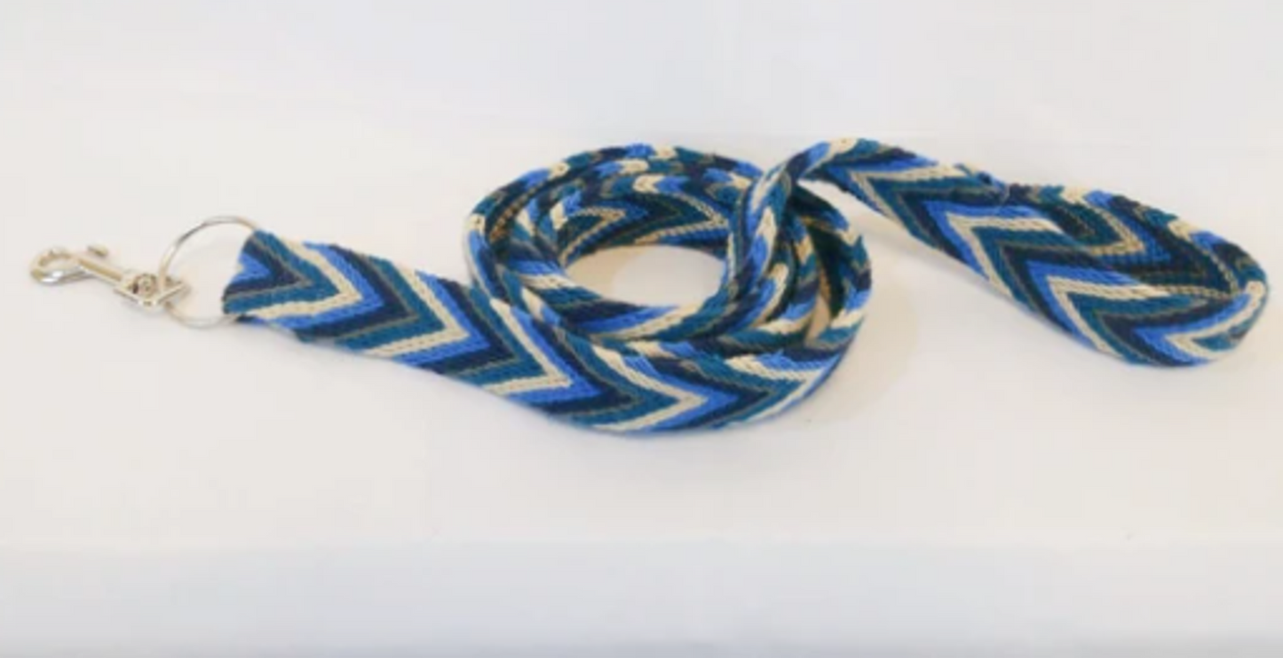 Blue Handmade Wayuu Pet Leash, 62" Long, Blue