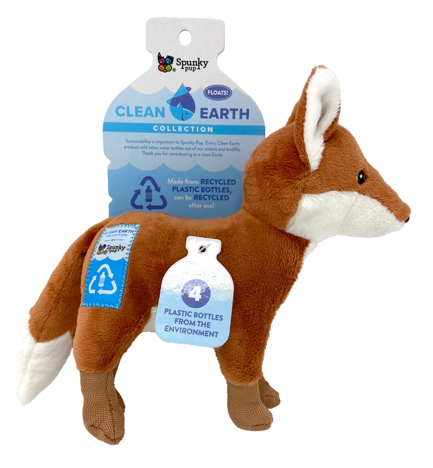 Spunky Pup Clean Earth Fox Plush Dog Toy - Recycled Plastic - Large