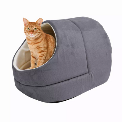 GOOPAWS Cat Cave for Cat and Warming Burrow Cat Bed, 18" x14" x12", Grey