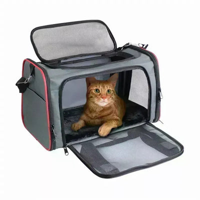 GOOPAWS Soft-Sided Kennel Pet Carrier for SmallPets Grey / Red, 17"