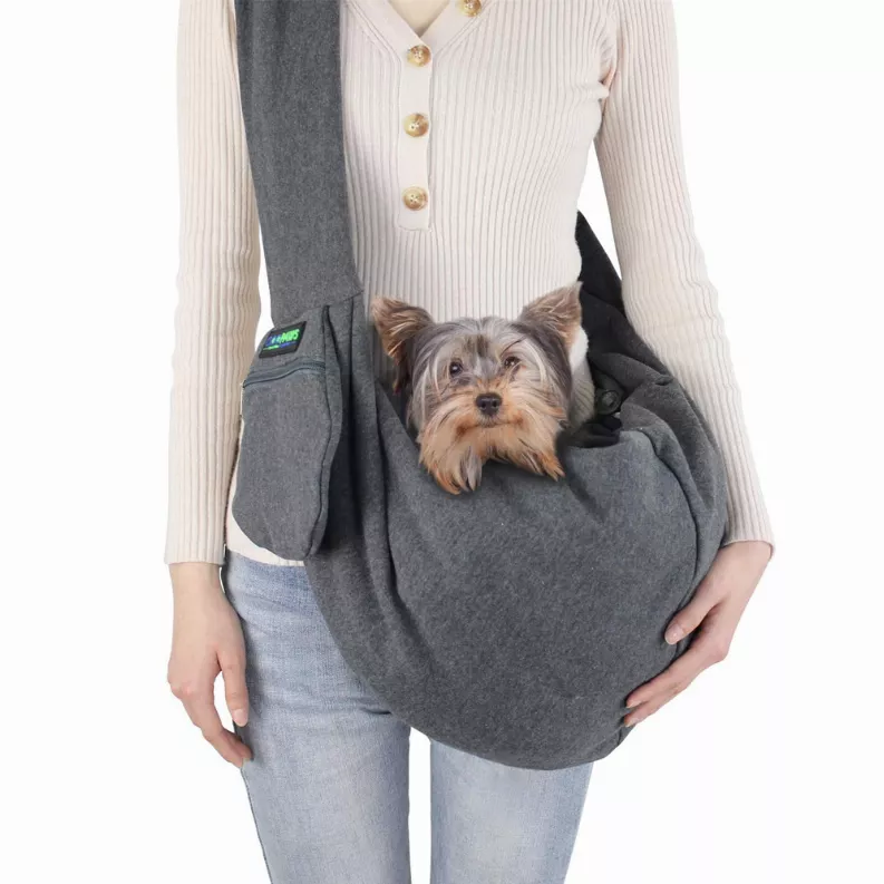 Jespet Small Pet Sling Carrier – Hands-Free Dog & Cat Bag, Grey, 28"