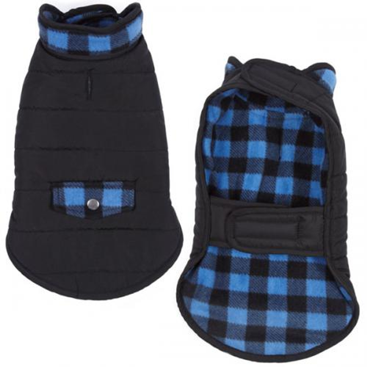Pet Edge Reversible Dog Coat – Blue Buffalo Plaid Fleece Jacket, Small