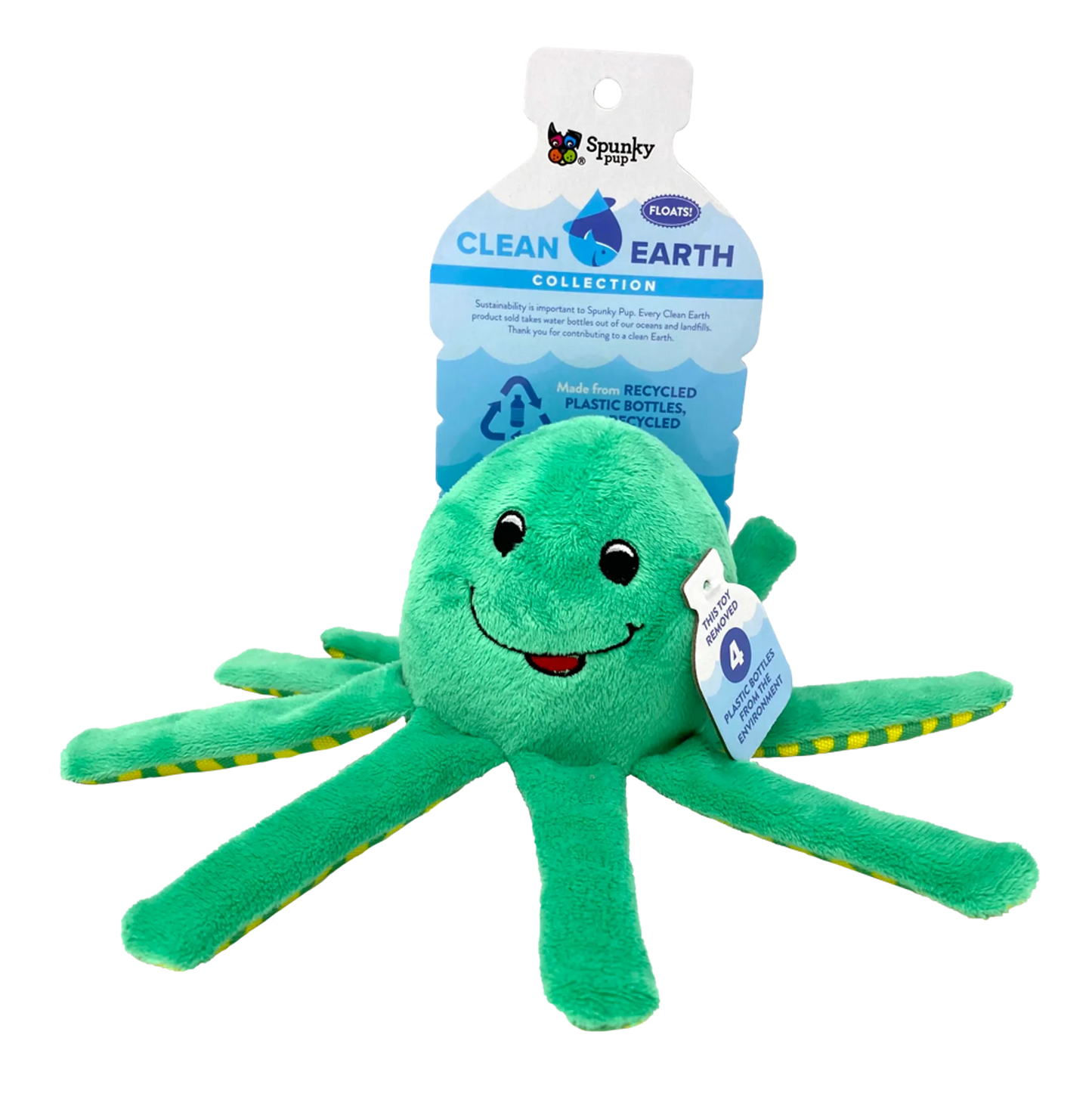 Spunky Pup Clean Earth Octopus Dog Toy | Large Recycled Plush Squeaker
