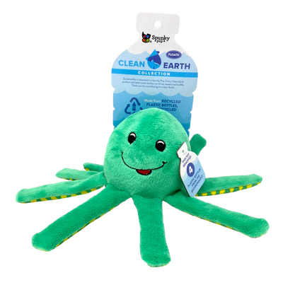 Spunky Pup Clean Earth Octopus Dog Toy | Large Recycled Plush Squeaker
