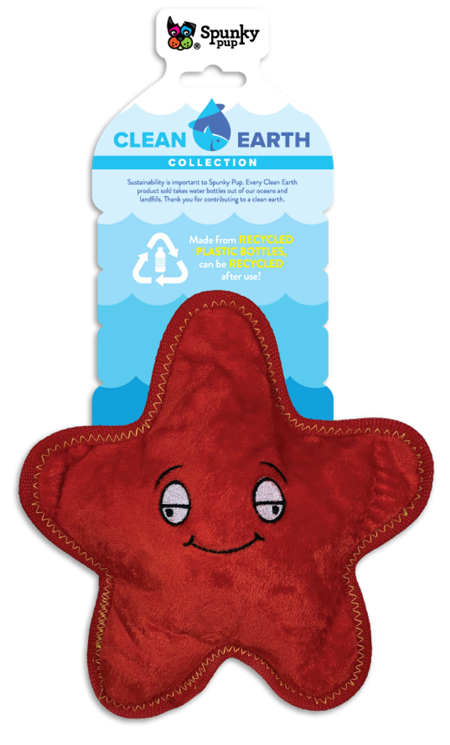 Spunky Pup Clean Earth Starfish Small Recycled Plush Squeaky Dog Toy