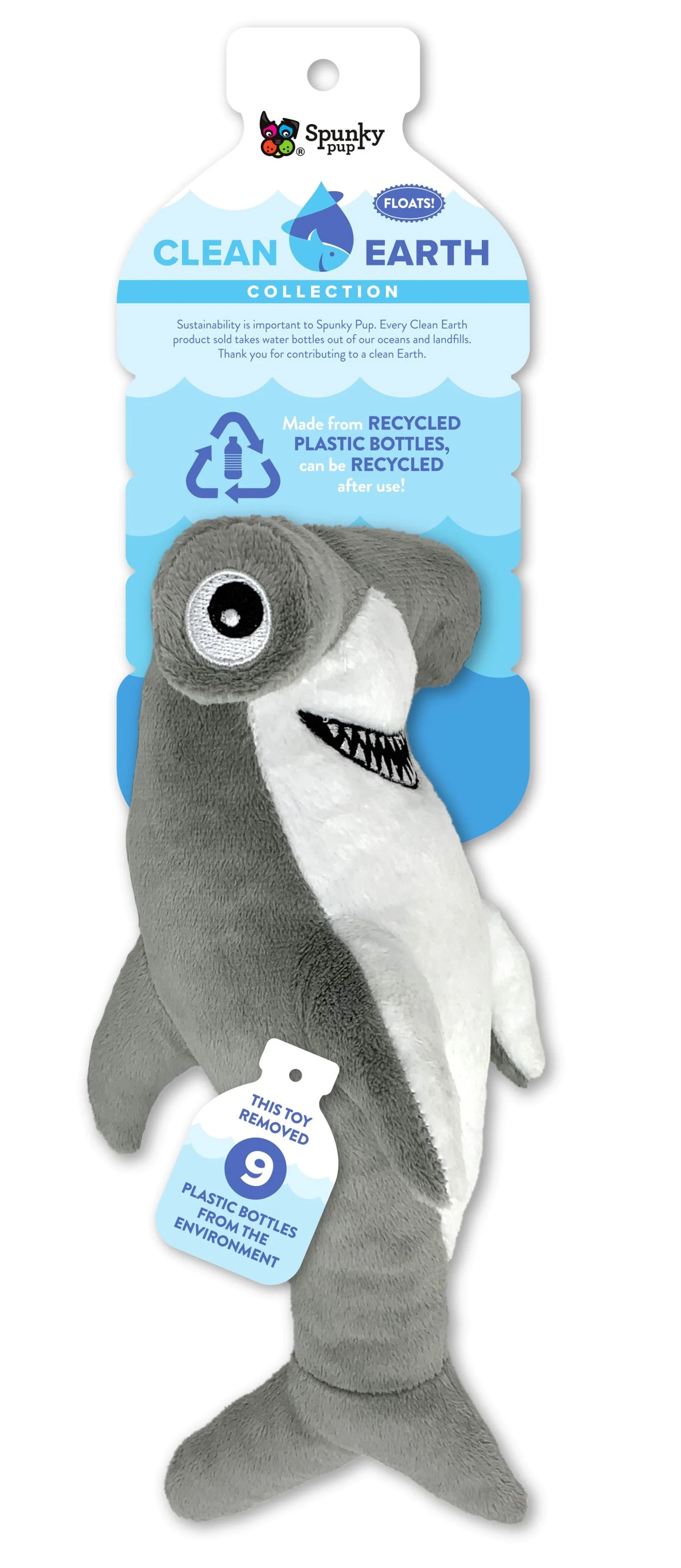 Spunky Pup Clean Earth Hammerhead Shark Recycled Plush Dog Toy - Large