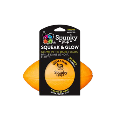Spunky Pup Squeak & Glow Football – Glow in the Dark Squeaky Dog Toy