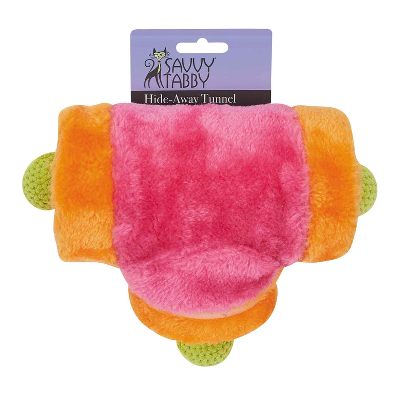 Savvy Tabby Cat Tunnel – Interactive Plush Toy with 3 Rattling Balls