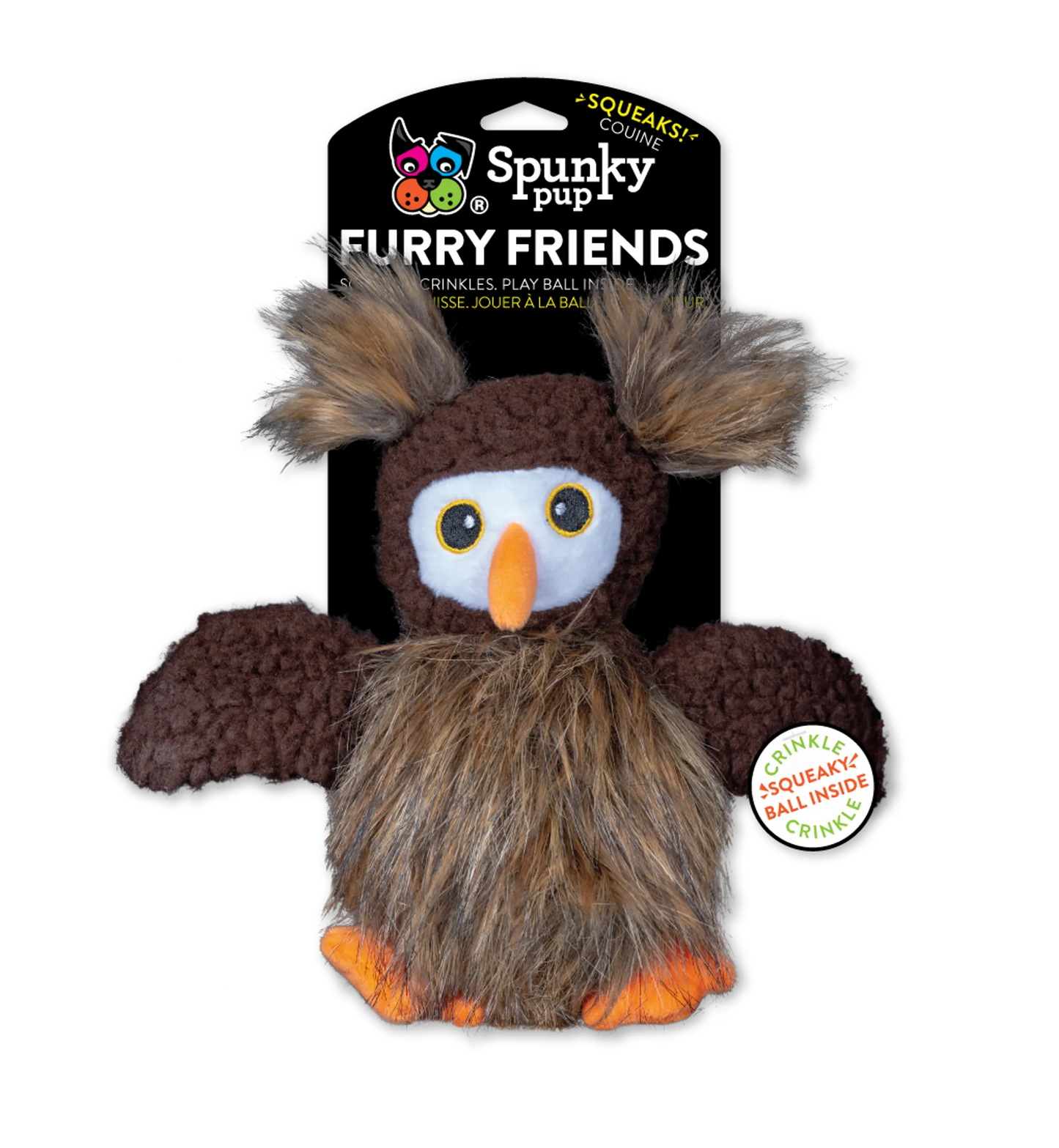 Spunky Pup Owl Squeaky Dog Toy – Plush with Spiky Ball and Crinkle