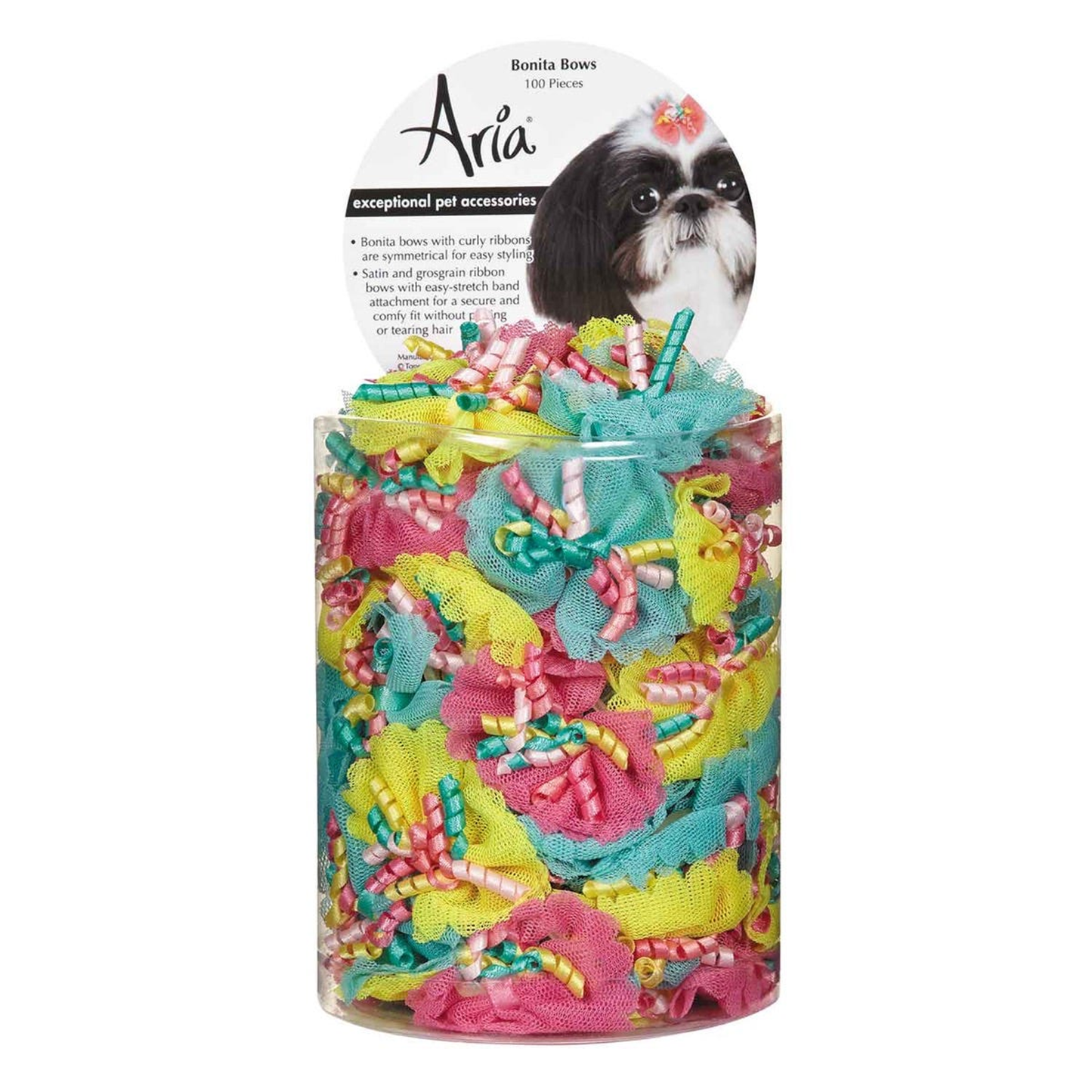 Aria Bonita Dog Bows by Pet Edge – 100ct Assorted Satin Ribbons