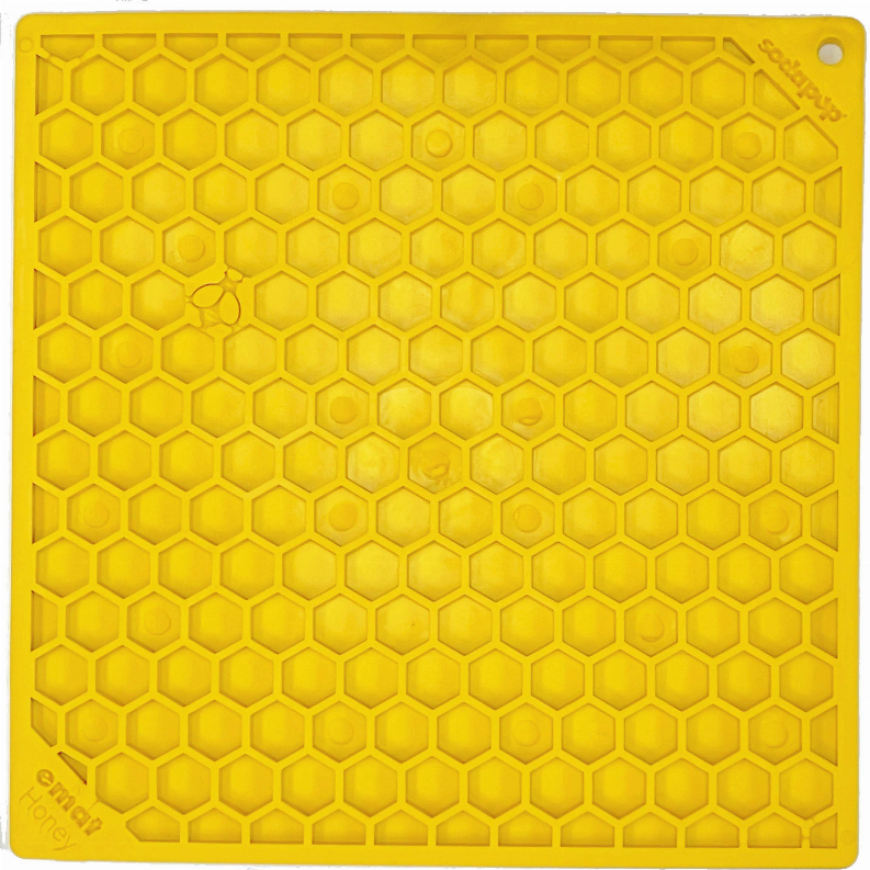 SodaPup Honeycomb Lick Mat – Large Yellow Dog Enrichment Feeding Mat