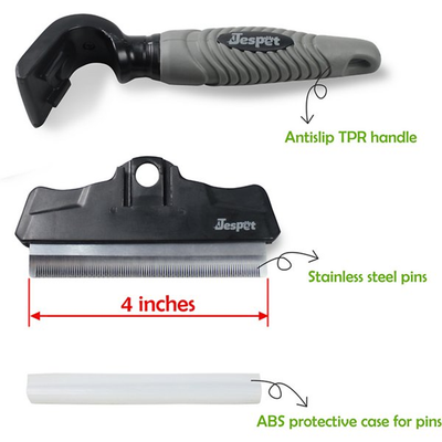 Jespet Deshedding Dog Brush – Stainless Steel Undercoat Grooming Tool