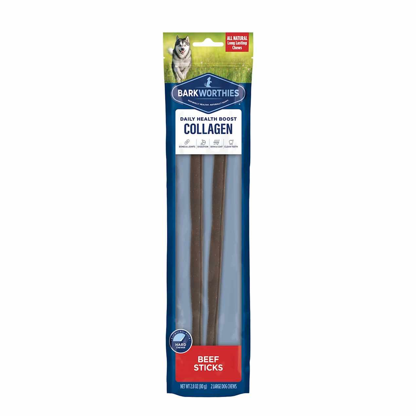 Barkworthies Collagen Beef Sticks Plain 12" 2pk