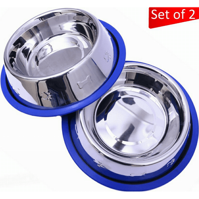 Mr. Peanut's Stainless Steel Dog Bowls with Blue Silicone Base – 2 Pack